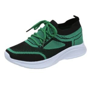 Zapatillas deportivas de mujer con cordones, malla, color verde y negro.