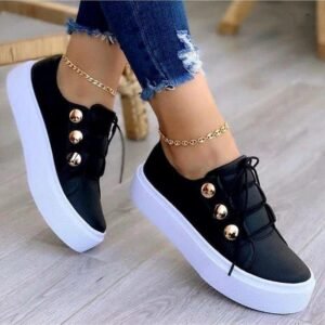 Zapatillas planas con cordones para mujer, estilo casual con remaches.