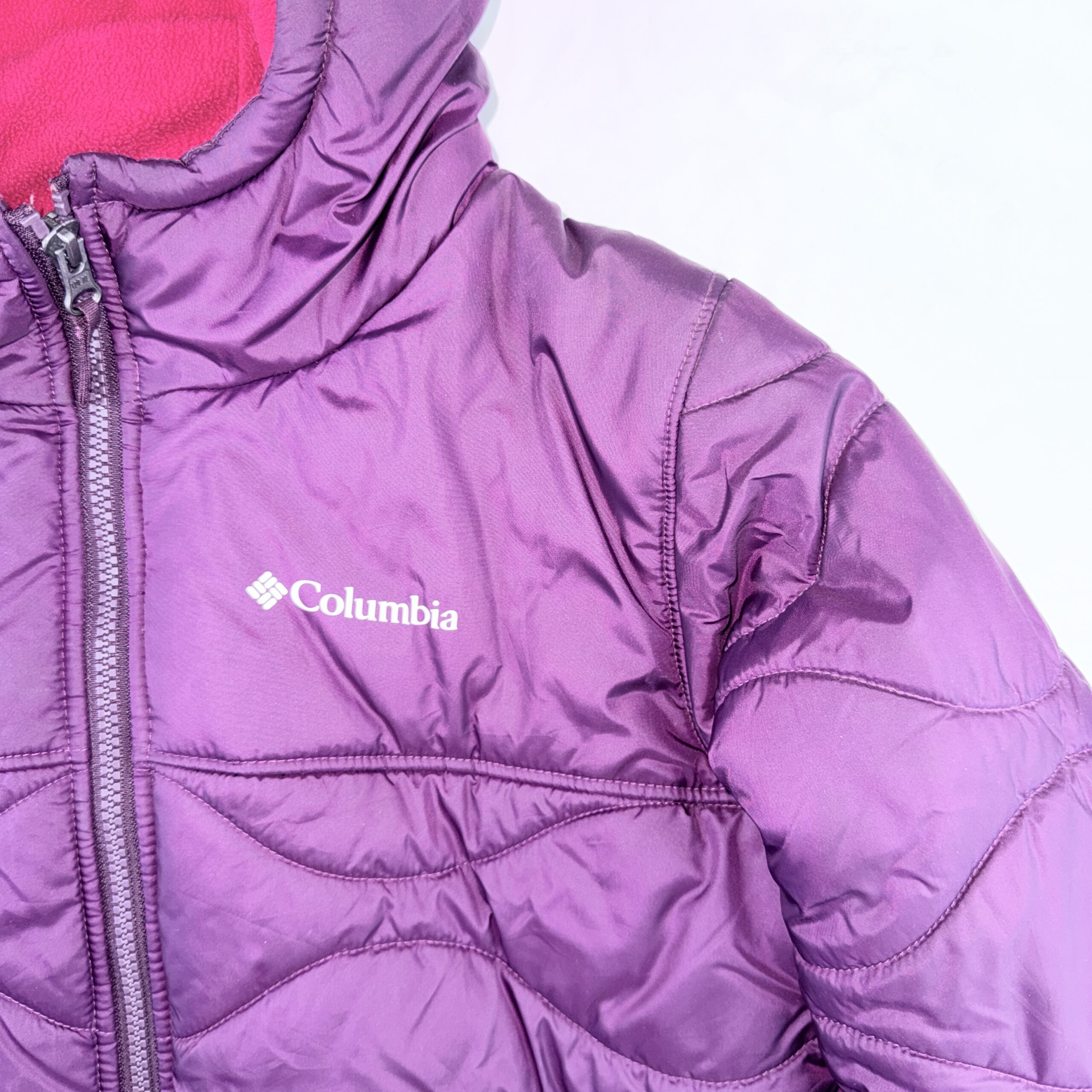 Parka Acolchada Columbia Morada con Polar Fucsia Talla L Niñas / XS Mujer - Imagen 2