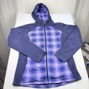 Polar Columbia Escocés Morado con Gorro Talla L Mujer